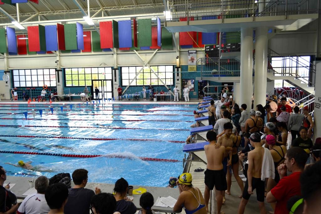 Hundreds of swimmers flooded the Watermania deck.