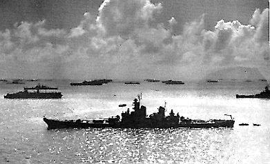 An American cruiser in the Battle of Leyte Gulf.