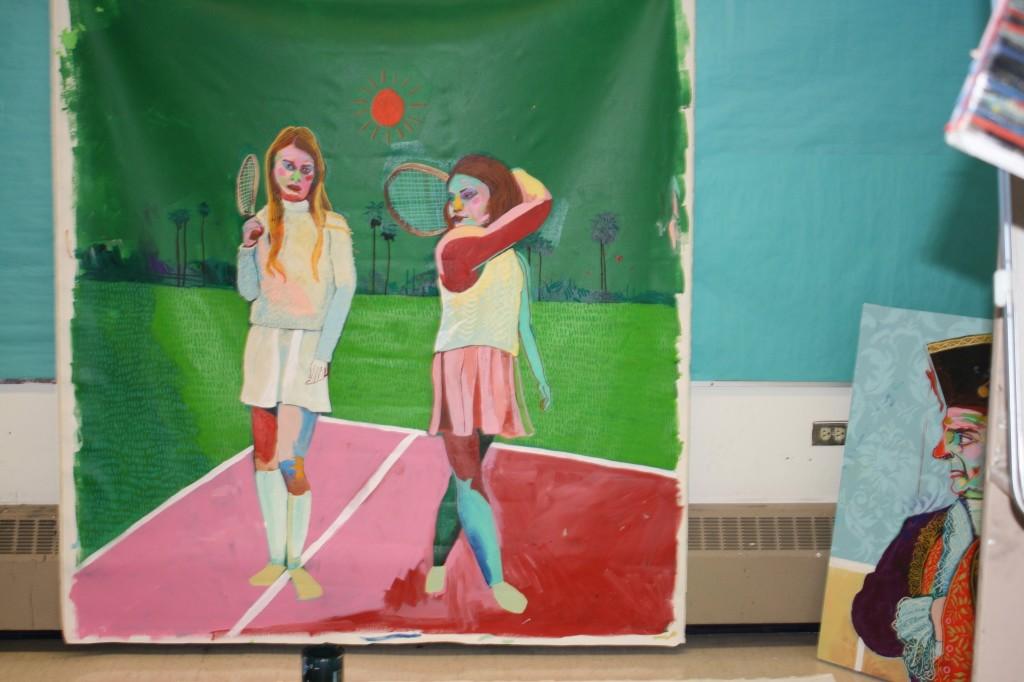 The first of Andy Dixons paintings, which expresses two young girls playing tennis.