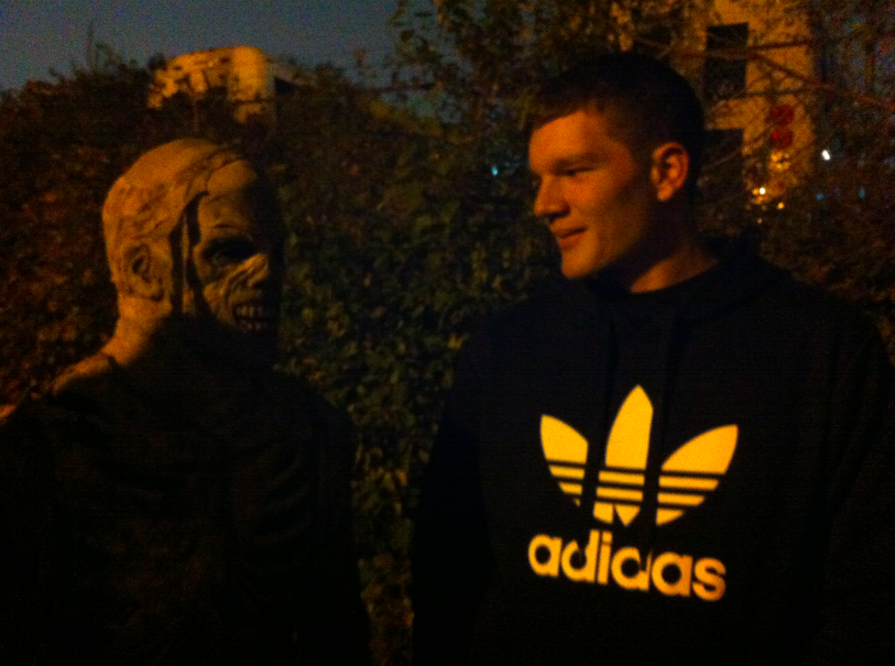 Cathal Long (12) strikes up a conversation with a Dunbar Haunted House actor.