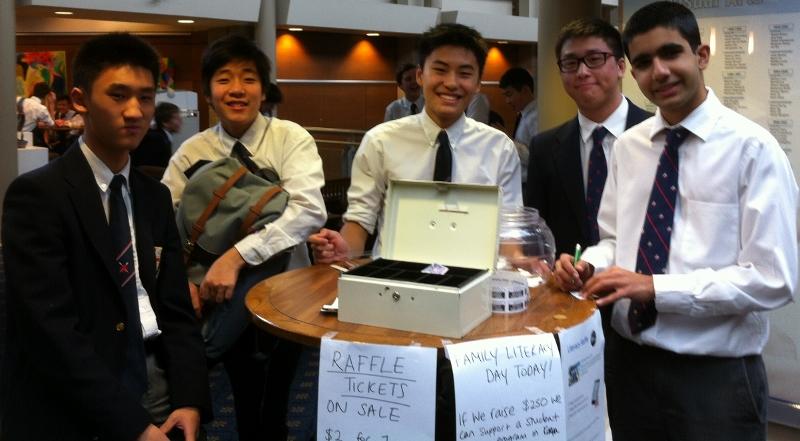 The literacy week raffle.   GPACS member Jimmy T., Kai Y., Irving T., Ian T., and Jahid A.