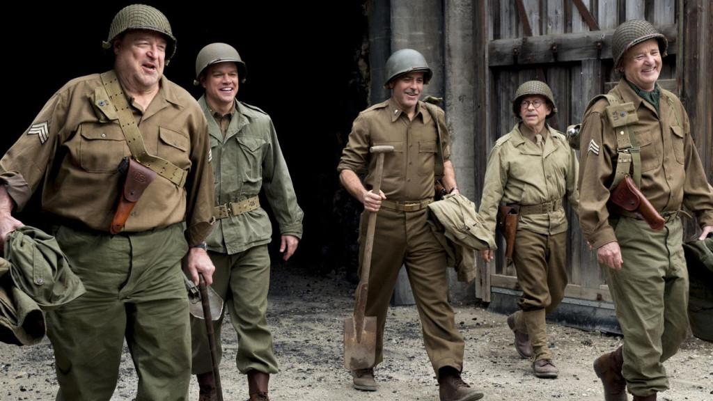 The leading actors of the Monuments Men walking side by side.