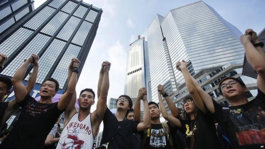 People come together to protest in Central, Hong Kong.