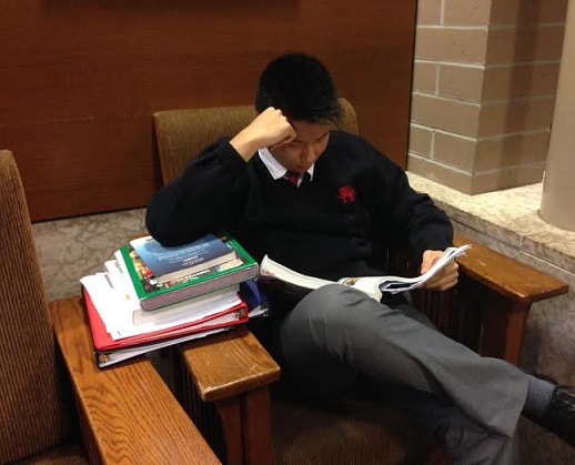 George Lin, Grade 11, studies diligently for upcoming tests and assignments in the midst of his most challenging year yet.