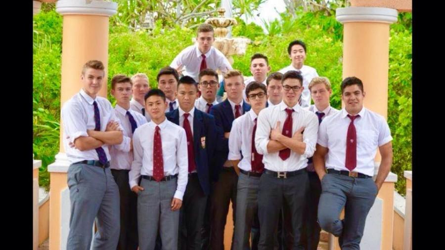 The 1st XI Soccer team stands for a photo upon arrival in Bermuda.
