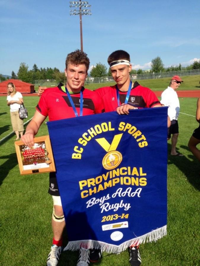 Joe and Johnny Hosking (14') are all smiles for the camera after winning the 2014 Provincial Rugby Championship.