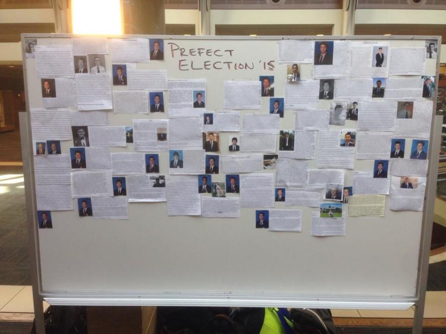 The board in the Great Hall that displays all of the candidates position papers