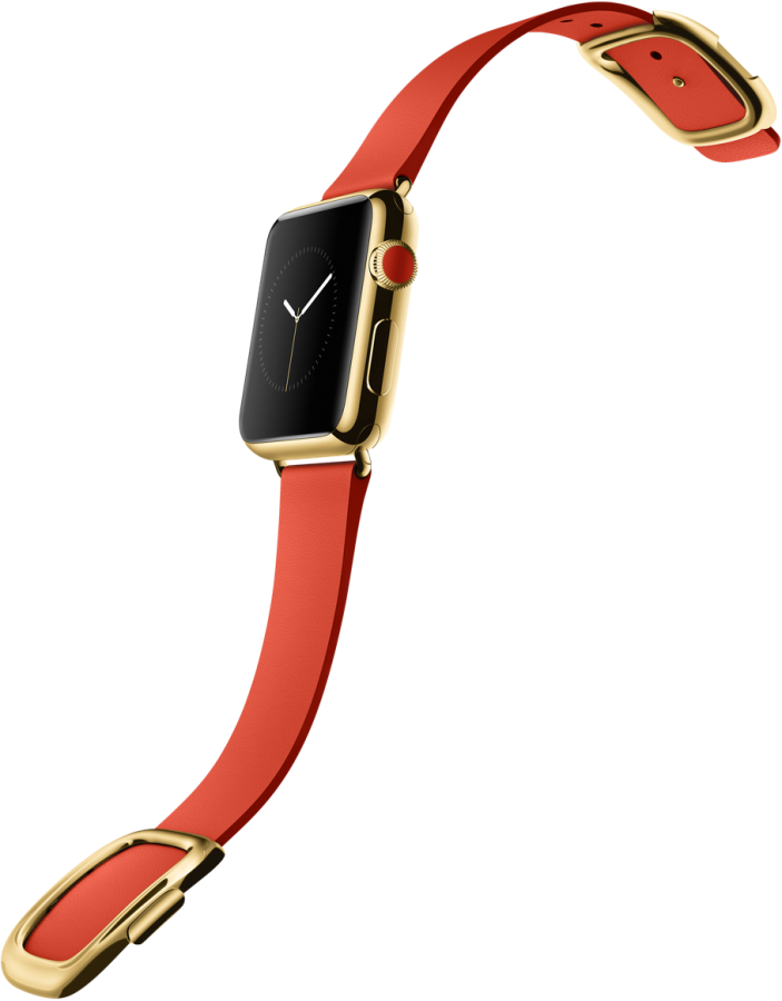 38mm 18-Karat Yellow Gold Case with Bright Red Modern Buckle iWatch Edition. Going for $17,000