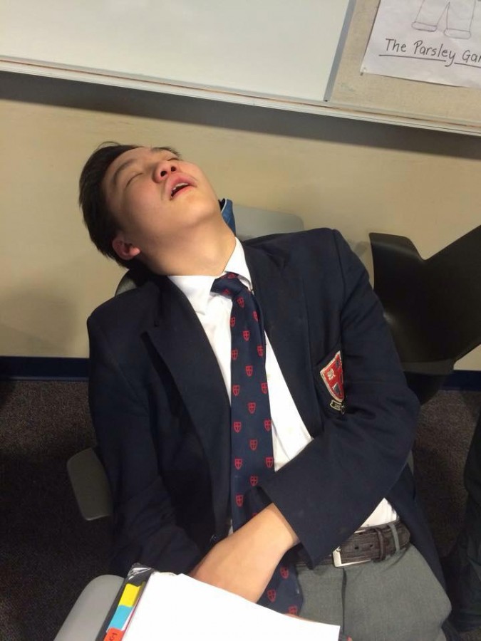 Ty Zhang (Grade 11) gets caught falling asleep in his last block after lunch