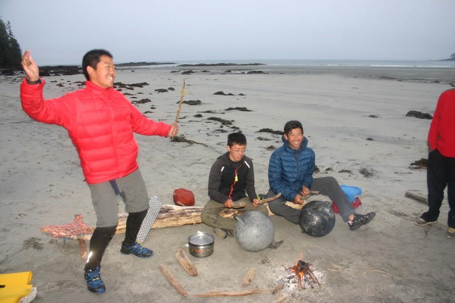 The Discovery boys making music with buoys on the North Coast Trail.