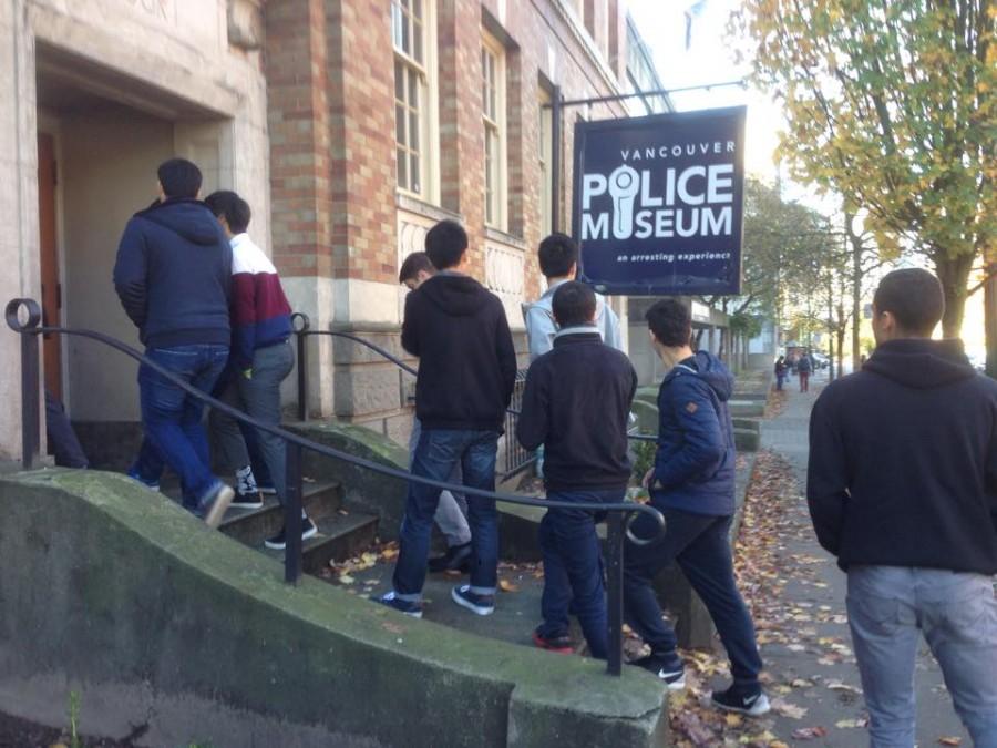 Law 12 students entering the Vancouver Police Museum, where their field trip began