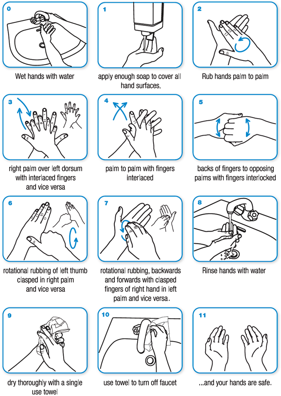 Correct procedures for handwashing published by the World Health Organisation