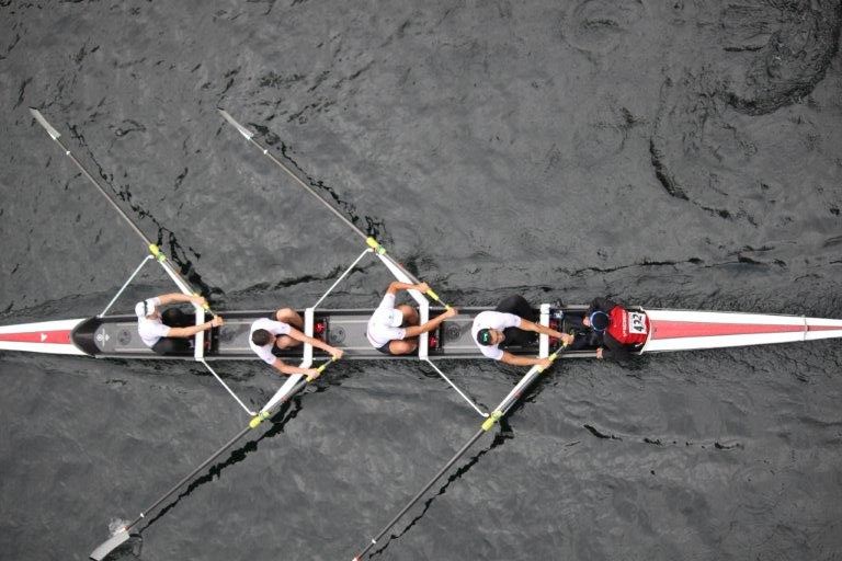 The Saints Coxed 4 seen from the bridge above Montlake Cut 