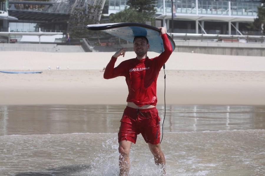 Mr. Gaffney posing for the shot in Surfers. 