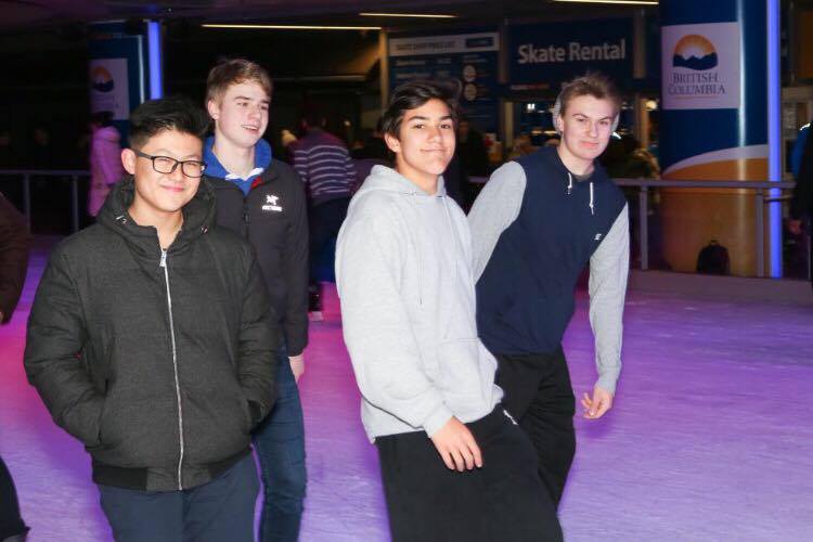 A few boarders skating together.