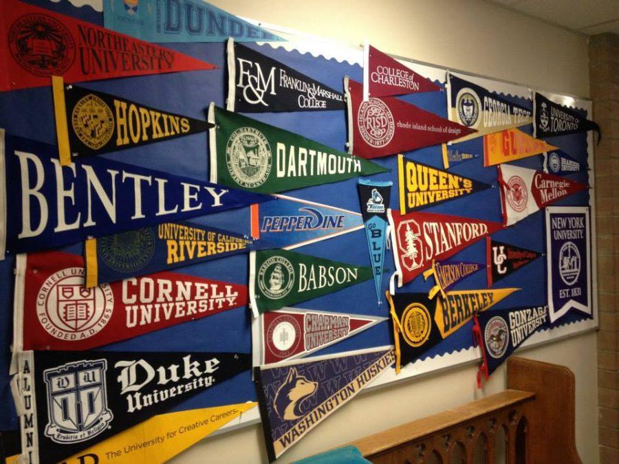 University pennants on the walls of the counseling corridor (2014-2015)