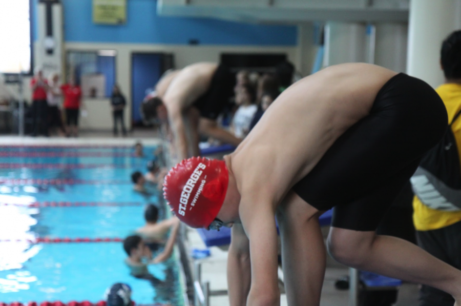 A St. George’s swimmer competes at the 2016 ISA Championships.

[Photo Credits: Georgian Yearbook]