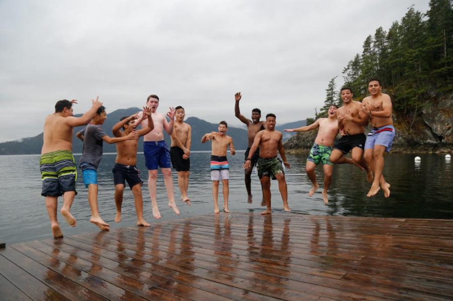 Boarders ready to dive into to cold lake. 
From left to right: Michel, Run Bo, Santiago, Leonard, Alec, Issac, Shayne, Jason, Anton, Racan, Roberto 