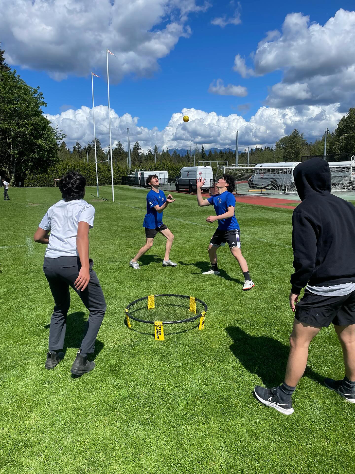 Grade 10 students playing spikeball during Mental Health Month